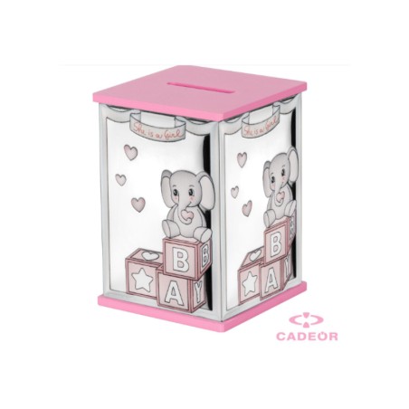 Mealheiro Elefante Rosa PVD Prateado