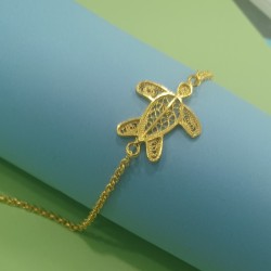 Pulseira Tartaruga Filigrana de Prata Dourada