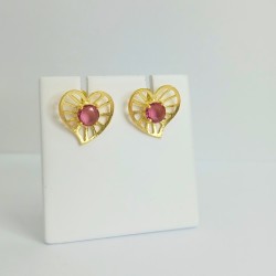 Brincos Coração Redilhado Pedra cor Prata Dourada 925