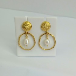 Brincos Redondos com Perola Prata Dourada 925