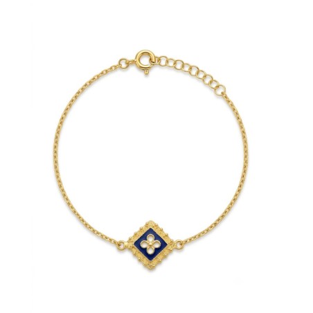 Pulseira caramujo com Esmalte azul Prata Dourada