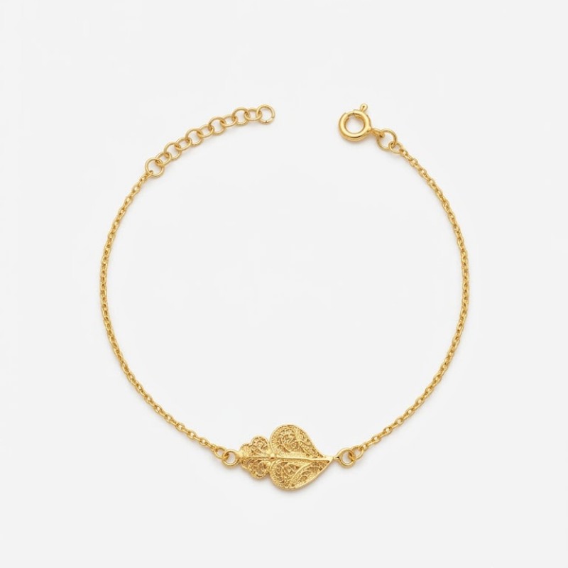 Pulseira Coração Filigrana Prata Dourada