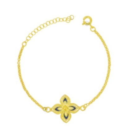 Pulseira Flor Esmalte Filigrana de Prata Dourada