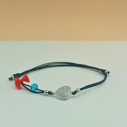 Pulseira Algodão Coração Prata