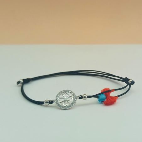 Pulseira Algodão Trevo Prata