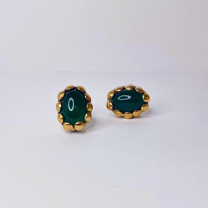 Brincos Oval Bolinhas Prata e Ouro 9kt