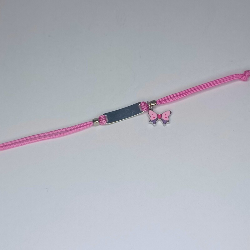 Pulseira Algodão Rosa Laço c\chapa Prata 925