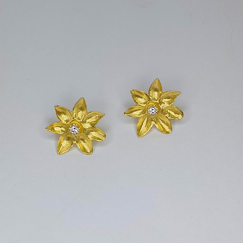 Brincos Flor com zircónia Prata Dourada 925