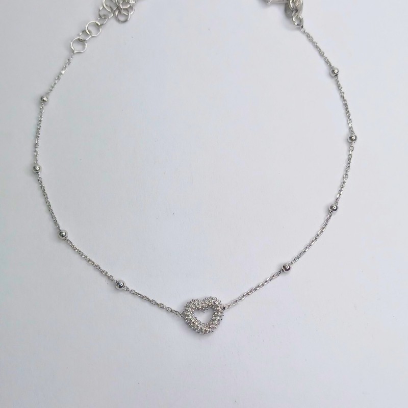 Pulseira Coração Bolinhas Prata 925