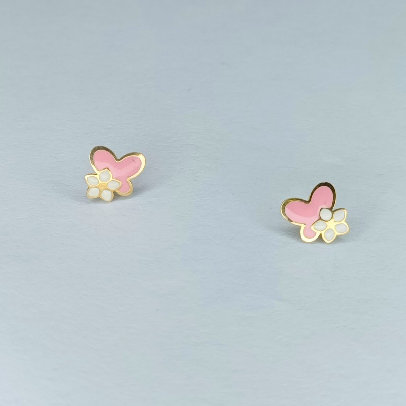 Brinco Borboleta Flor Ouro 9kt