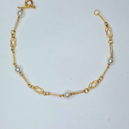 Pulseira Detalhes Perola Ouro 9kt