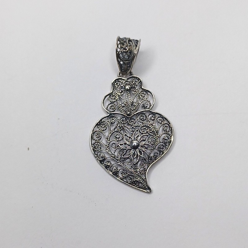 Medalha Coração de Viana Filigrana Prata 925